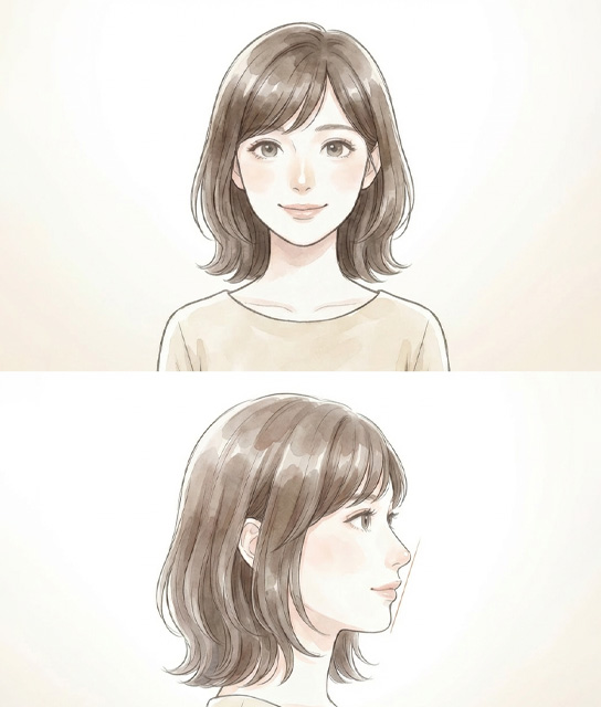 横顔と正面のバランスを見ながらデザインするイメージ