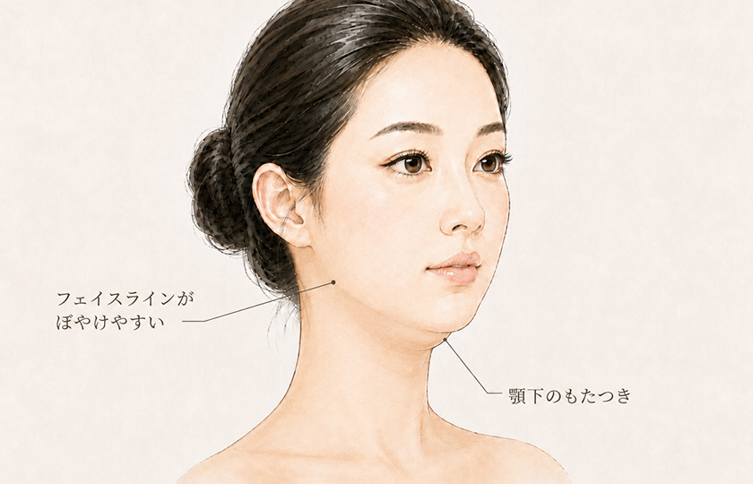 顎下のもたつきとフェイスラインのぼやけが気になる状態のイメージ