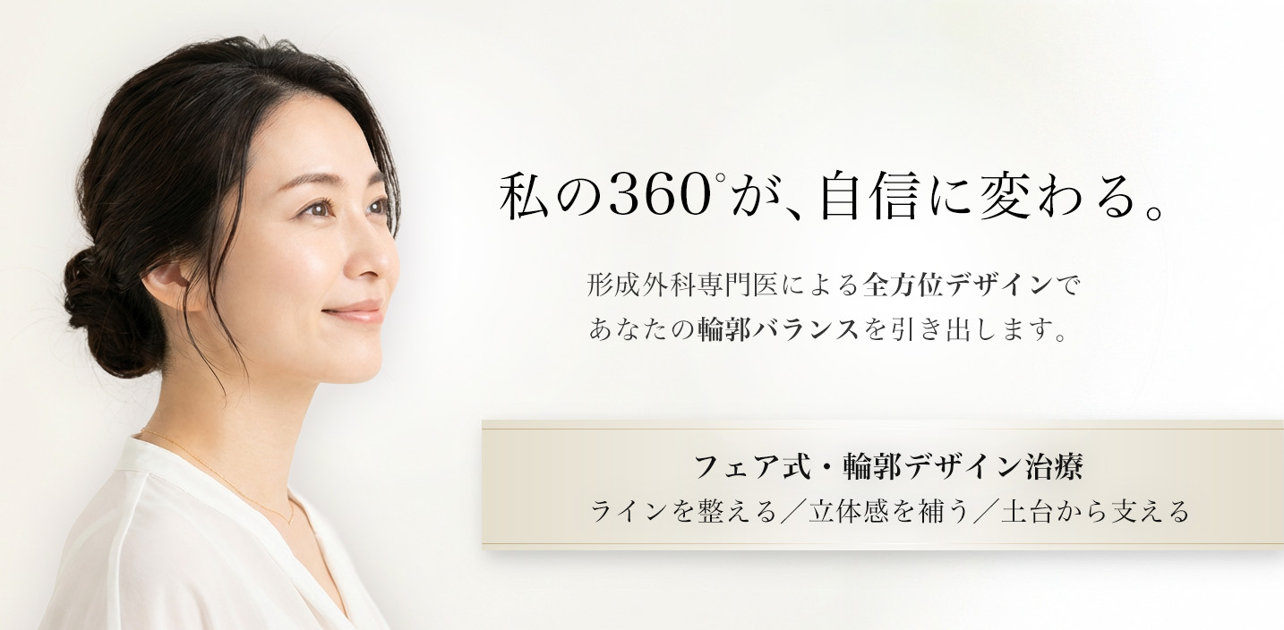 輪郭形成・フェイスライン治療のイメージ：私の360°が、自信に変わる。形成外科専門医による全方位デザインで、あなたの輪郭バランスを引き出します。