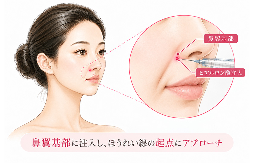 鼻翼基部へヒアルロン酸を注入する貴族フィラーのイメージ