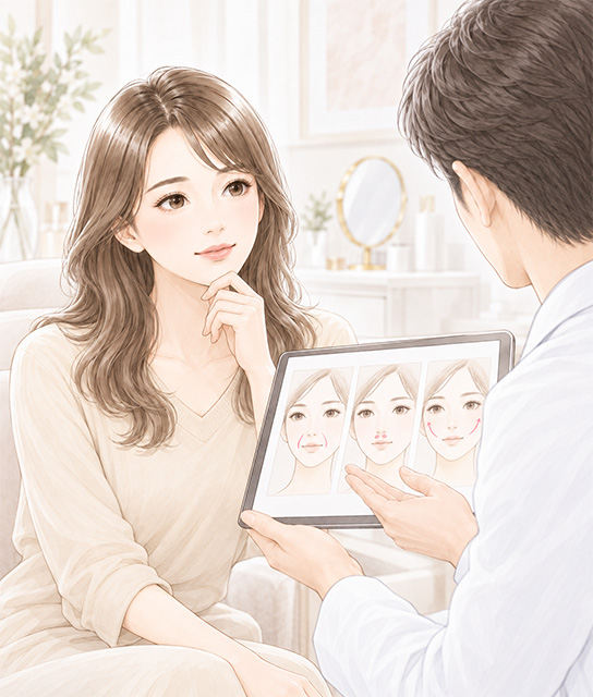治療を比較しながら自然な仕上がりを考えるイメージ