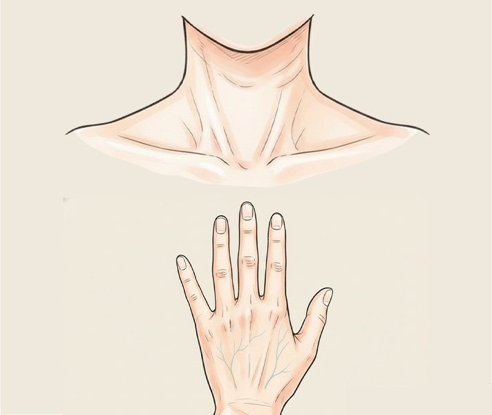 首・手の甲など皮膚の薄い部位のイメージ