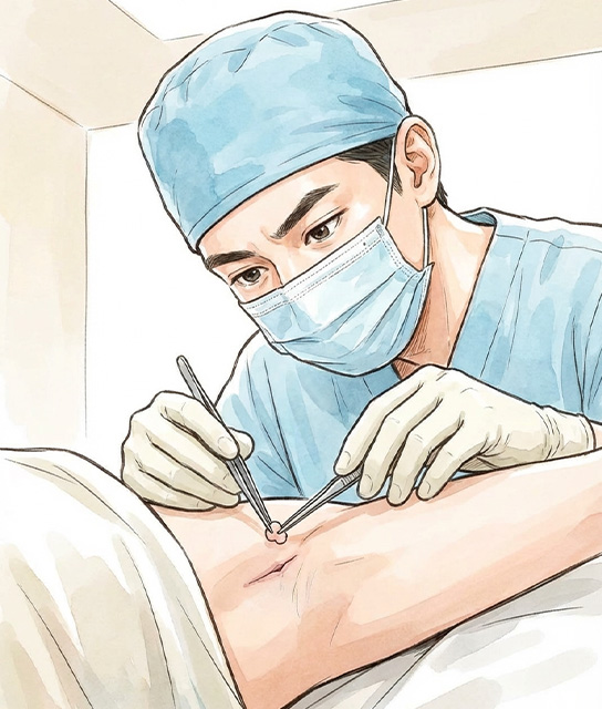 直視下で汗腺を確認して除去するイメージ