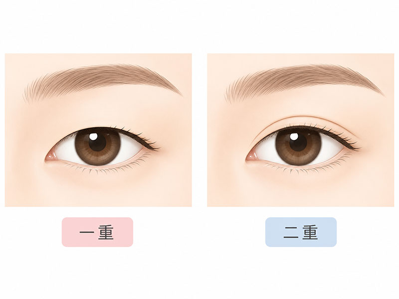 一重・二重の目元を正面から比較したイメージイラスト