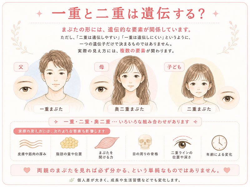 親子の目元をイメージした一重と二重の遺伝の説明イラスト