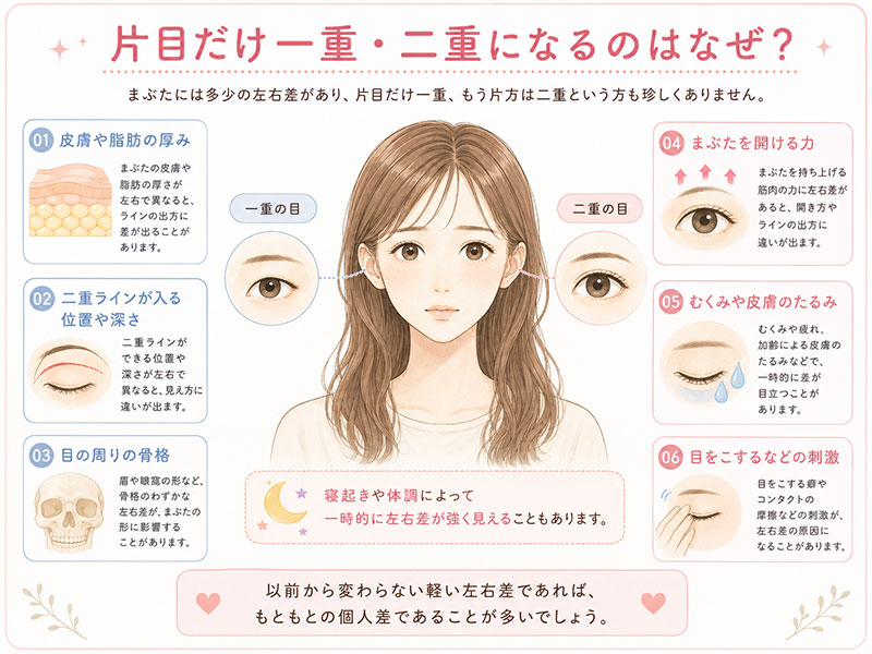 左右で一重と二重が異なる目元のイメージイラスト