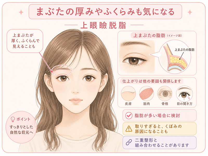 上まぶたの厚みやふくらみに関係する上眼瞼脱脂のイメージイラスト