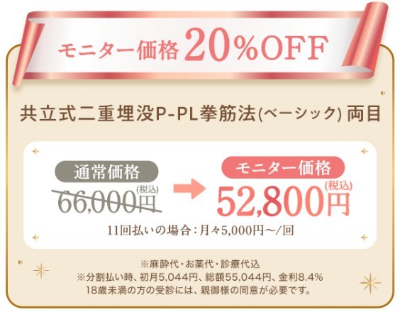 共立美容外科のモニター価格