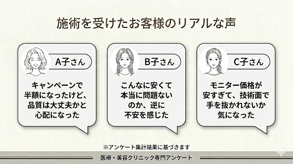 ルラ美容クリニックの二重埋没法に関する悪い口コミ:施術が半額になって逆に不安だった